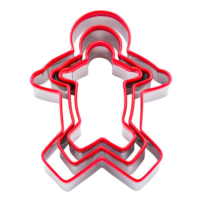 Pastry Tek 3-Piece Metal Gingerbread Man Cookie Cutter Set with Comfort Grip 1 count box