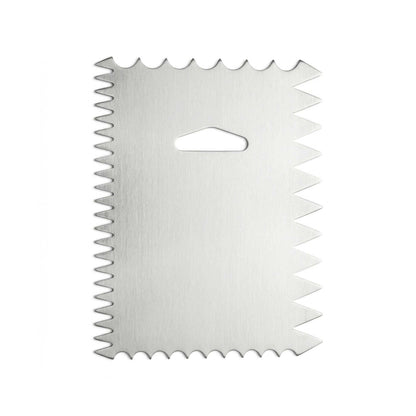 Pastry Tek 4-Pattern Metal Cake Scraper and Icing Comb with Wave and Wide Tooth Edge - 4.8" x 3.8" - 1 count box