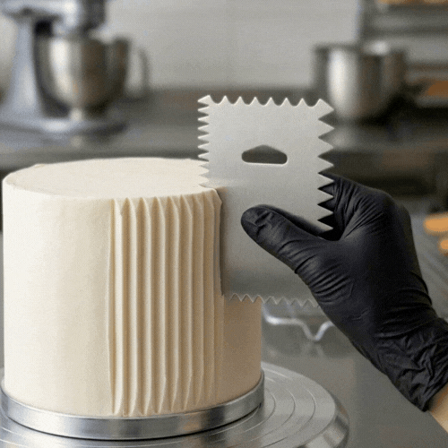 Pastry Tek 4-Pattern Metal Cake Scraper and Icing Comb with Wave and Wide Tooth Edge - 4.8" x 3.8" - 1 count box