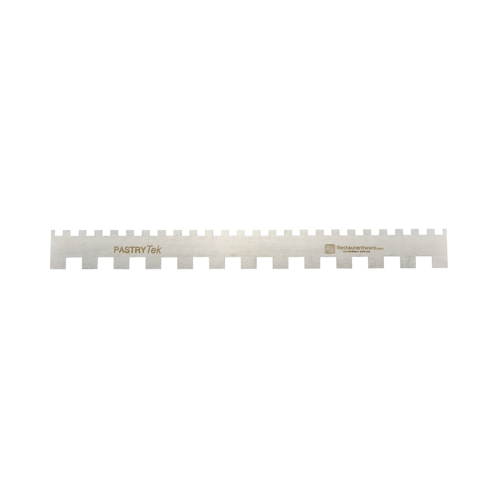Pastry tek Decorating Comb - Silver, Stainless Steel - Square, Double-sided, 20mm & 10mm - 19 3/4" x 2" - 1 count box