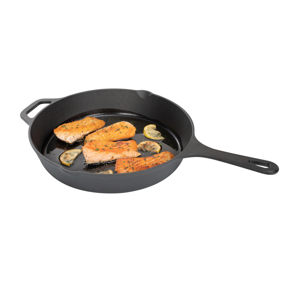 Met Lux Round Black Cast Iron 12" Fry Pan - Pre-seasoned - 1 count box