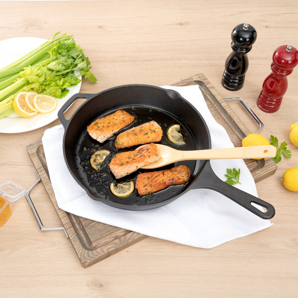 Met Lux Round Black Cast Iron 12" Fry Pan - Pre-seasoned - 1 count box