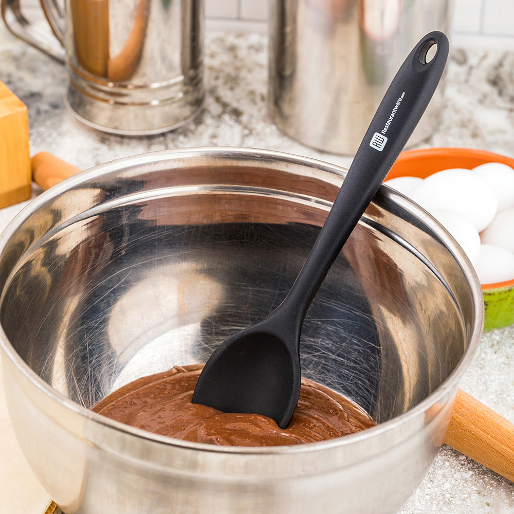 Pastry tek Black Silicone Mixing Spoon - 10 1/2" x 2 1/4" x 3/4" - 1 count box