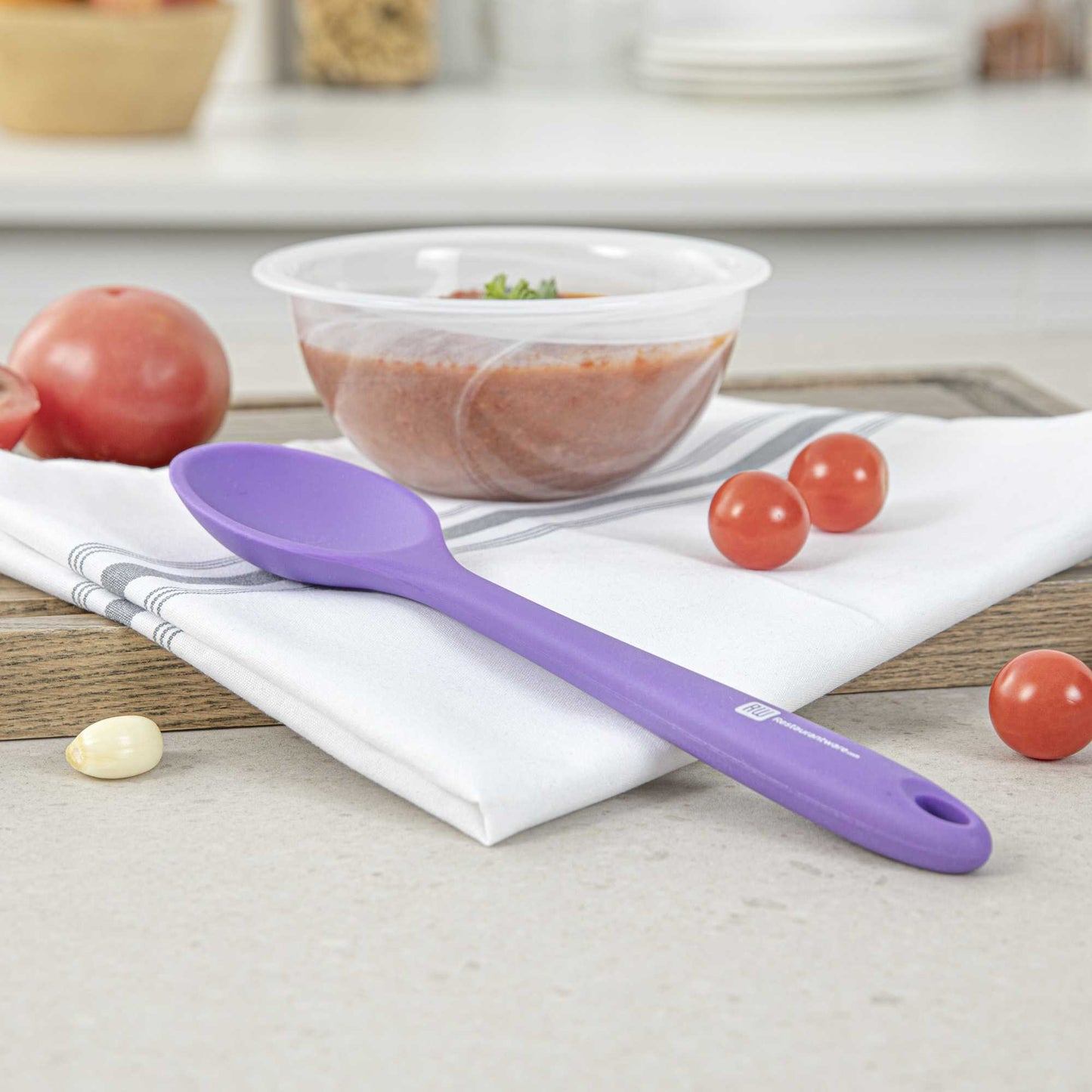 Pastry tek Purple Silicone Mixing Spoon - 10 1/2" x 2 1/4" x 3/4" - 1 count box