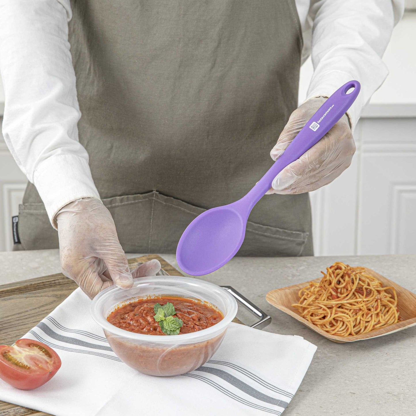Pastry tek Purple Silicone Mixing Spoon - 10 1/2" x 2 1/4" x 3/4" - 1 count box