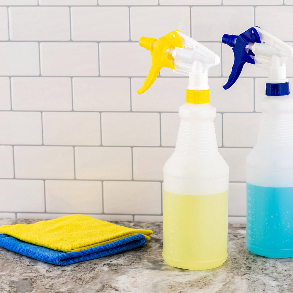 RW Clean 25 oz Yellow Plastic Spray Bottle - Adjustable Nozzle - 3 count box