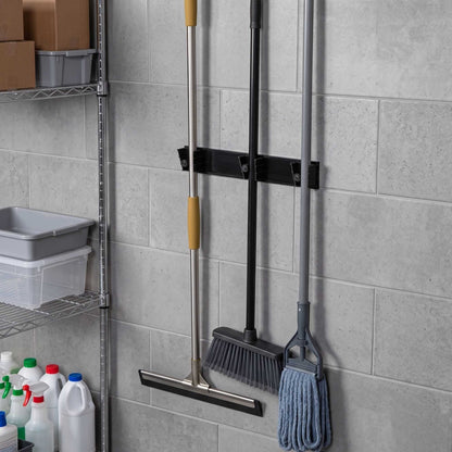 RW Clean Black Mop / Broom Holder - 3 Slots, Wall Mount - 17 3/4" - 1 count box