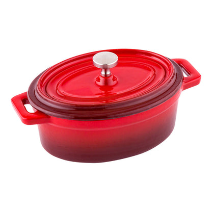 Met Lux 9 oz Oval Red Cast Iron Mini Casserole Dish - Enameled, with Stainless Steel Knob - 6" x 4" x 3" - 1 count box