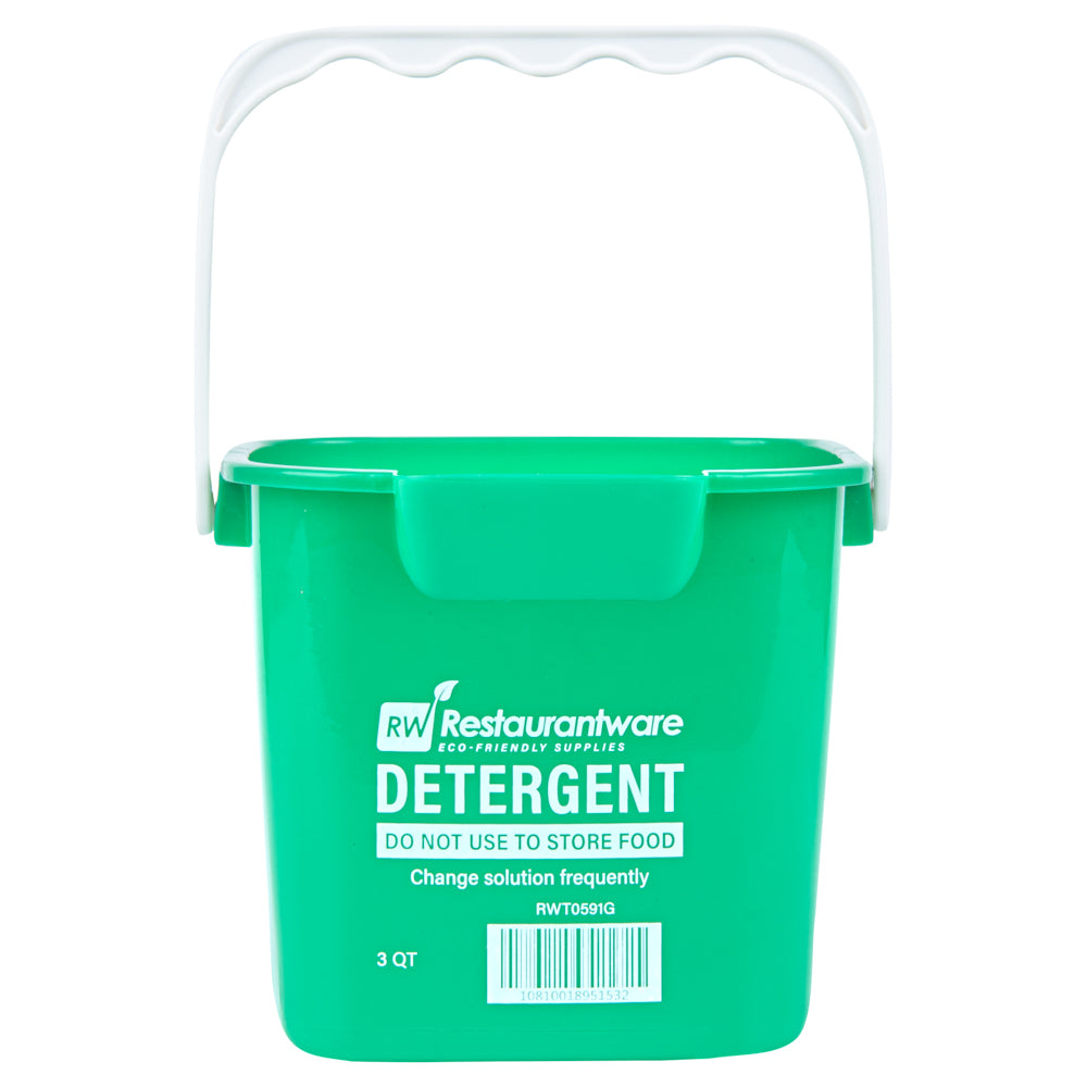 RW Clean 3 Qt Square Green Plastic Cleaning Bucket - with Plastic Handle - 7" x 6 3/4" x 6" - 1 count box