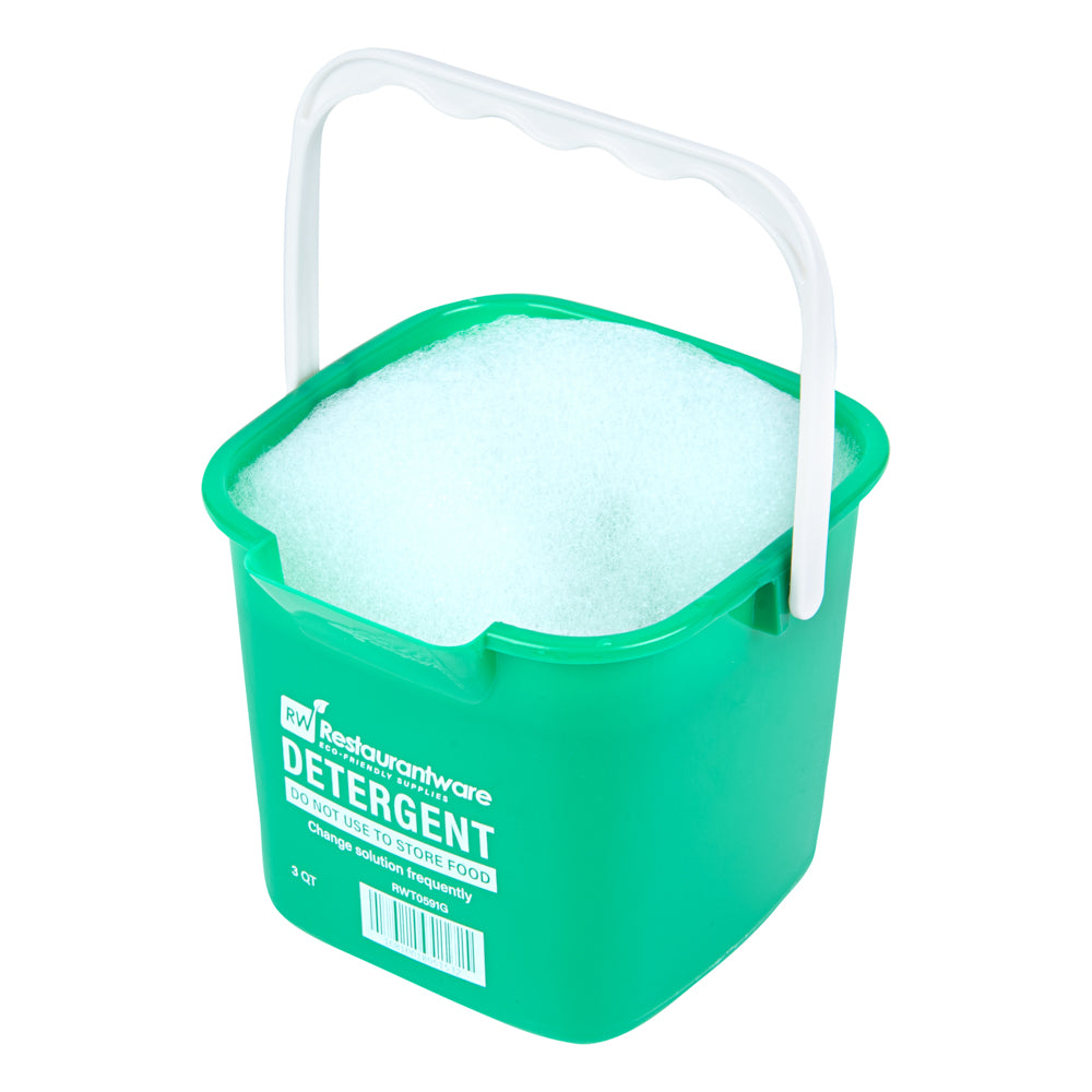RW Clean 3 Qt Square Green Plastic Cleaning Bucket - with Plastic Handle - 7" x 6 3/4" x 6" - 10 count box