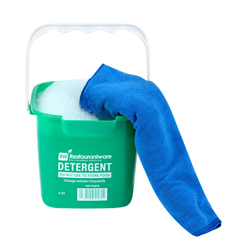 RW Clean 3 Qt Square Green Plastic Cleaning Bucket - with Plastic Handle - 7" x 6 3/4" x 6" - 10 count box
