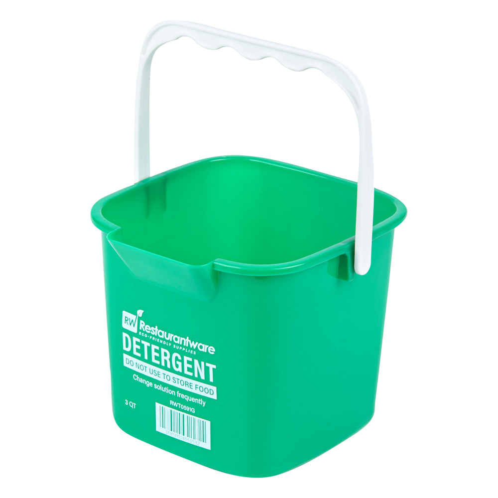 RW Clean 3 Qt Square Green Plastic Cleaning Bucket - with Plastic Handle - 7" x 6 3/4" x 6" - 10 count box