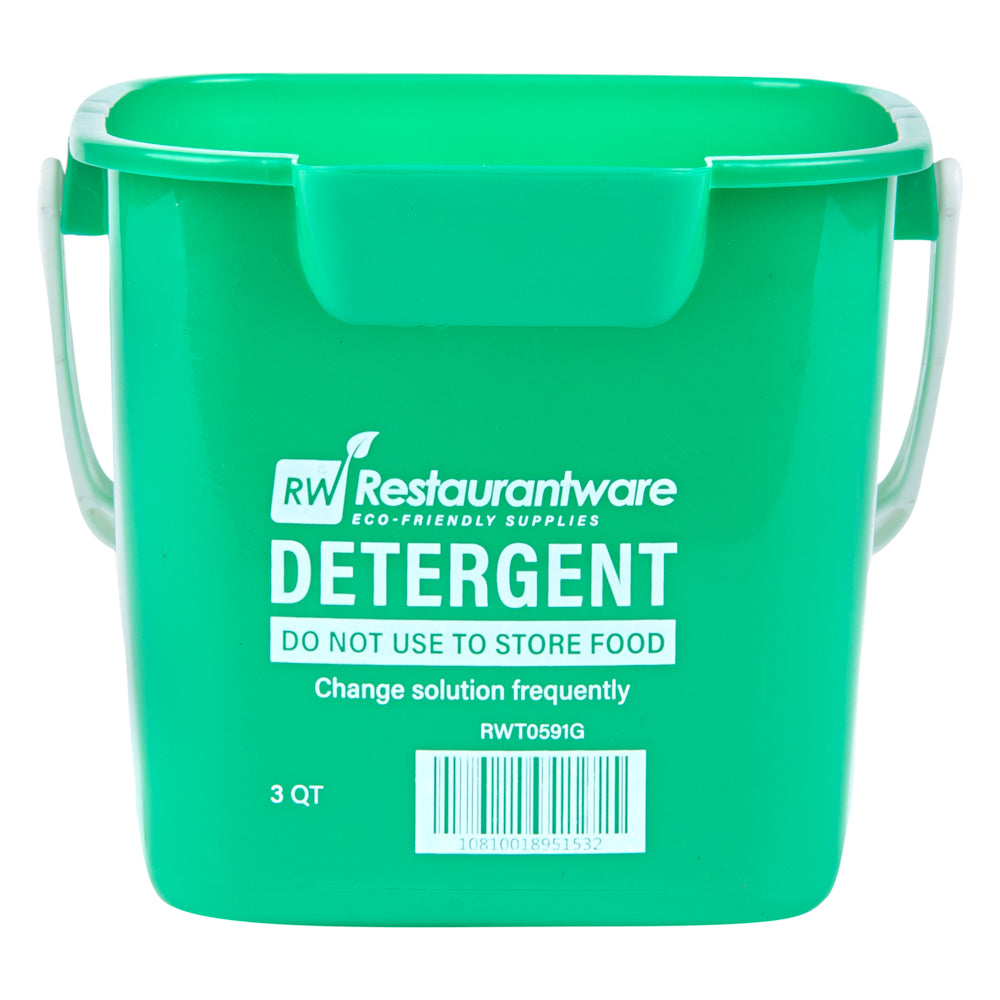 RW Clean 3 Qt Square Green Plastic Cleaning Bucket - with Plastic Handle - 7" x 6 3/4" x 6" - 10 count box