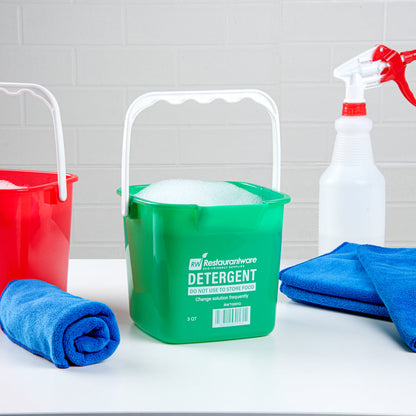 RW Clean 3 Qt Square Green Plastic Cleaning Bucket - with Plastic Handle - 7" x 6 3/4" x 6" - 1 count box
