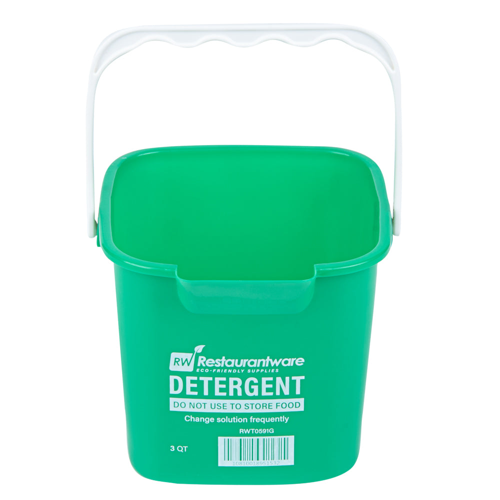 RW Clean 3 Qt Square Green Plastic Cleaning Bucket - with Plastic Handle - 7" x 6 3/4" x 6" - 1 count box