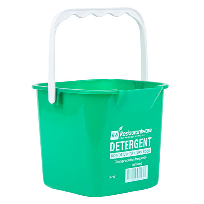 RW Clean 3 Qt Square Green Plastic Cleaning Bucket - with Plastic Handle - 7" x 6 3/4" x 6" - 1 count box