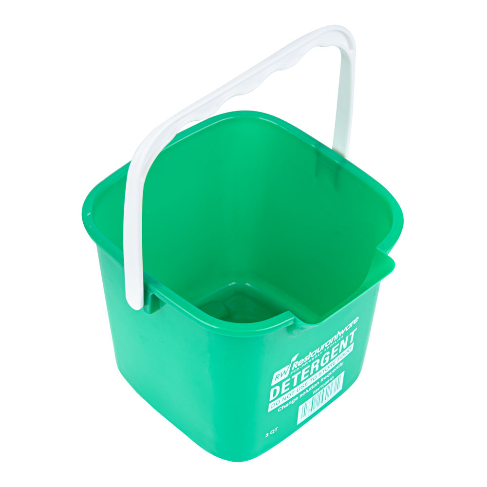 RW Clean 3 Qt Square Green Plastic Cleaning Bucket - with Plastic Handle - 7" x 6 3/4" x 6" - 1 count box