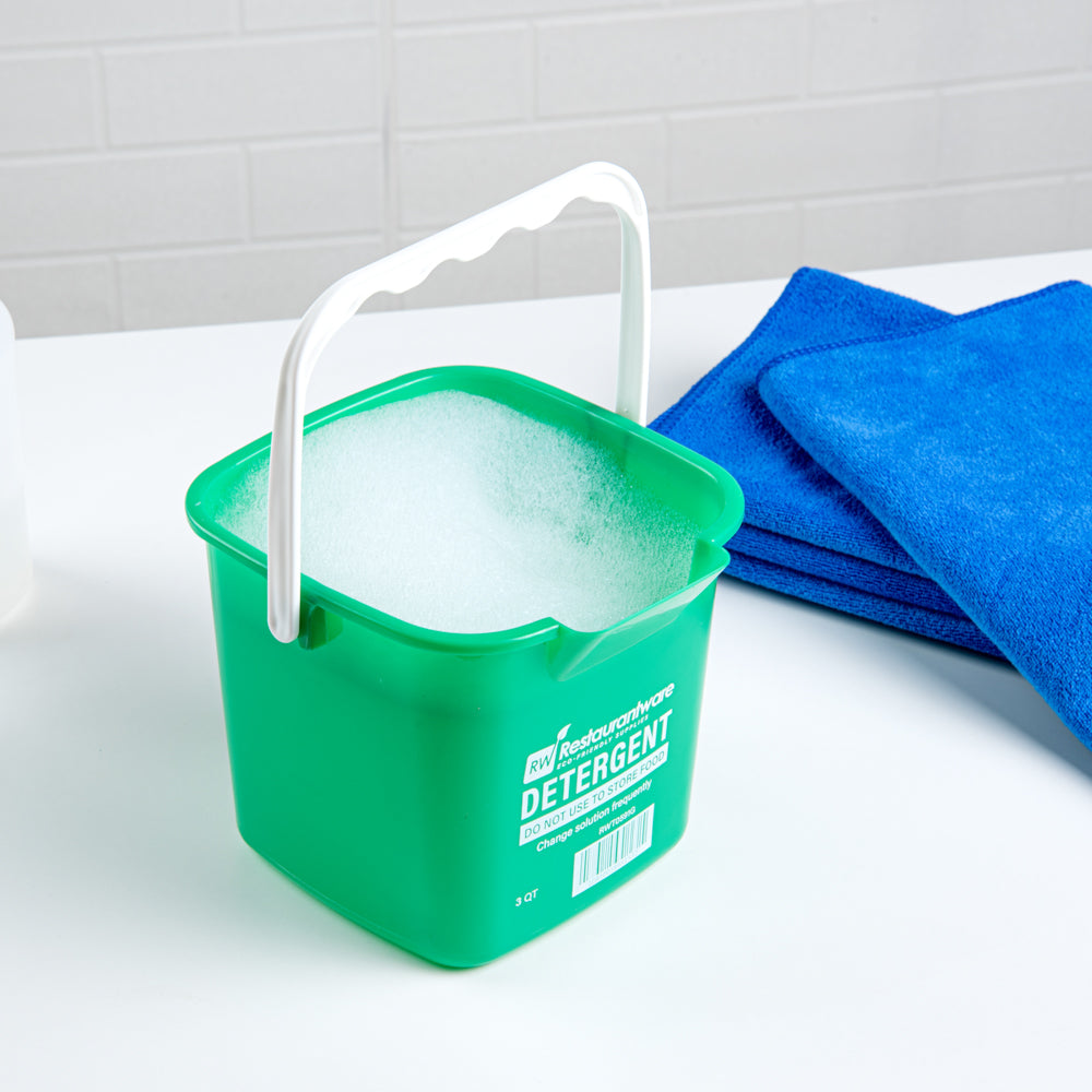RW Clean 3 Qt Square Green Plastic Cleaning Bucket - with Plastic Handle - 7" x 6 3/4" x 6" - 1 count box