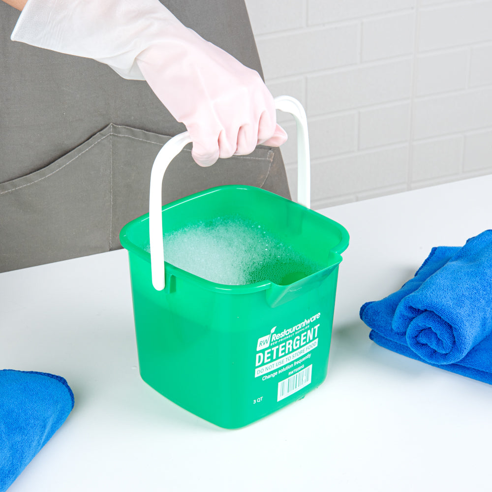 RW Clean 3 Qt Square Green Plastic Cleaning Bucket - with Plastic Handle - 7" x 6 3/4" x 6" - 1 count box