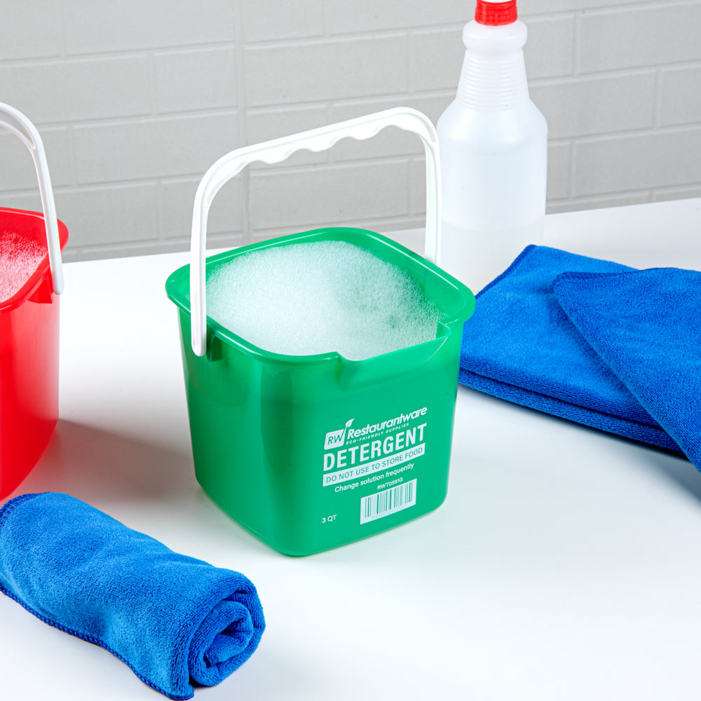 RW Clean 3 Qt Square Green Plastic Cleaning Bucket - with Plastic Handle - 7" x 6 3/4" x 6" - 1 count box