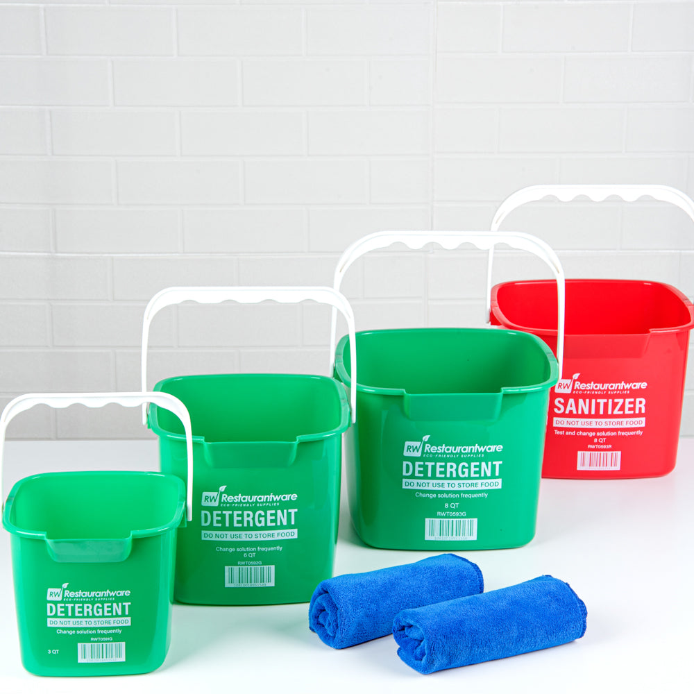 RW Clean 3 Qt Square Green Plastic Cleaning Bucket - with Plastic Handle - 7" x 6 3/4" x 6" - 1 count box