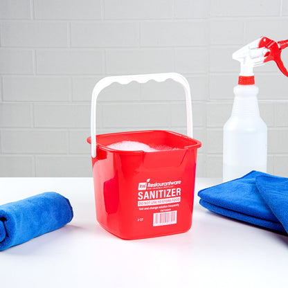 RW Clean 3 Qt Square Red Plastic Sanitizing Bucket - with Plastic Handle - 7" x 6 3/4" x 6" - 10 count box