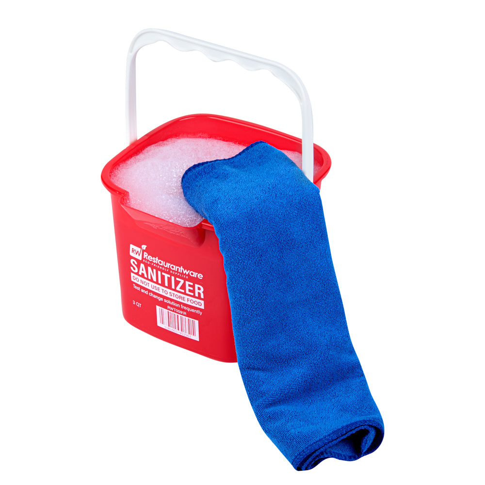 RW Clean 3 Qt Square Red Plastic Sanitizing Bucket - with Plastic Handle - 7" x 6 3/4" x 6" - 10 count box