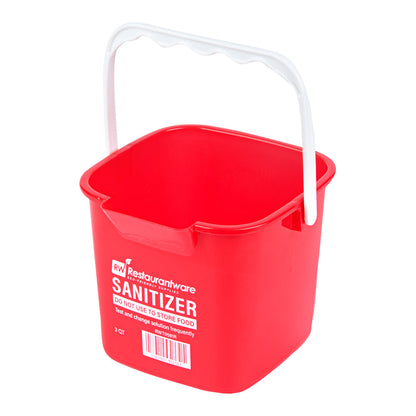 RW Clean 3 Qt Square Red Plastic Sanitizing Bucket - with Plastic Handle - 7" x 6 3/4" x 6" - 10 count box