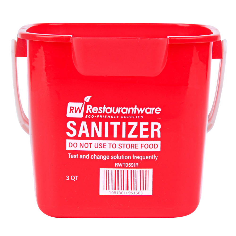 RW Clean 3 Qt Square Red Plastic Sanitizing Bucket - with Plastic Handle - 7" x 6 3/4" x 6" - 10 count box