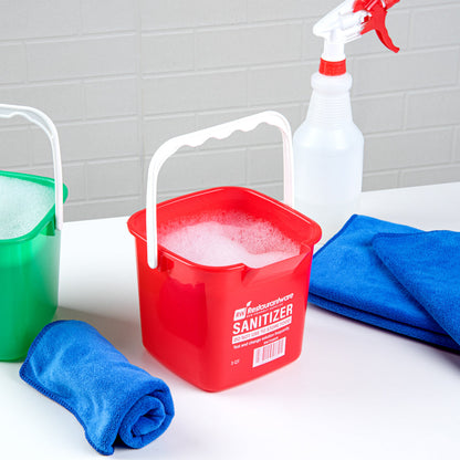 RW Clean 3 Qt Square Red Plastic Sanitizing Bucket - with Plastic Handle - 7" x 6 3/4" x 6" - 10 count box