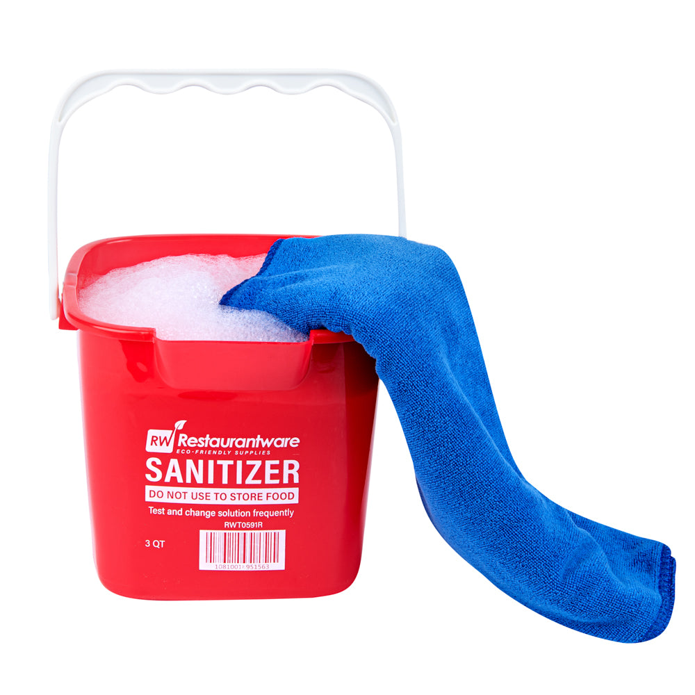 RW Clean 3 Qt Square Red Plastic Sanitizing Bucket - with Plastic Handle - 7" x 6 3/4" x 6" - 1 count box