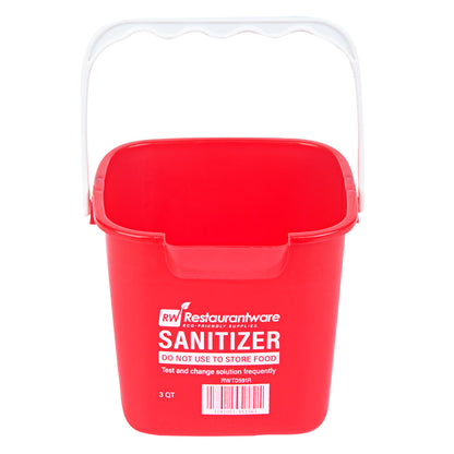 RW Clean 3 Qt Square Red Plastic Sanitizing Bucket - with Plastic Handle - 7" x 6 3/4" x 6" - 1 count box