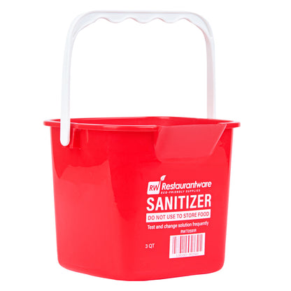 RW Clean 3 Qt Square Red Plastic Sanitizing Bucket - with Plastic Handle - 7" x 6 3/4" x 6" - 1 count box