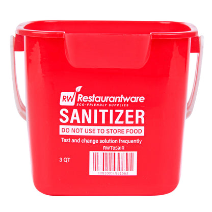 RW Clean 3 Qt Square Red Plastic Sanitizing Bucket - with Plastic Handle - 7" x 6 3/4" x 6" - 1 count box