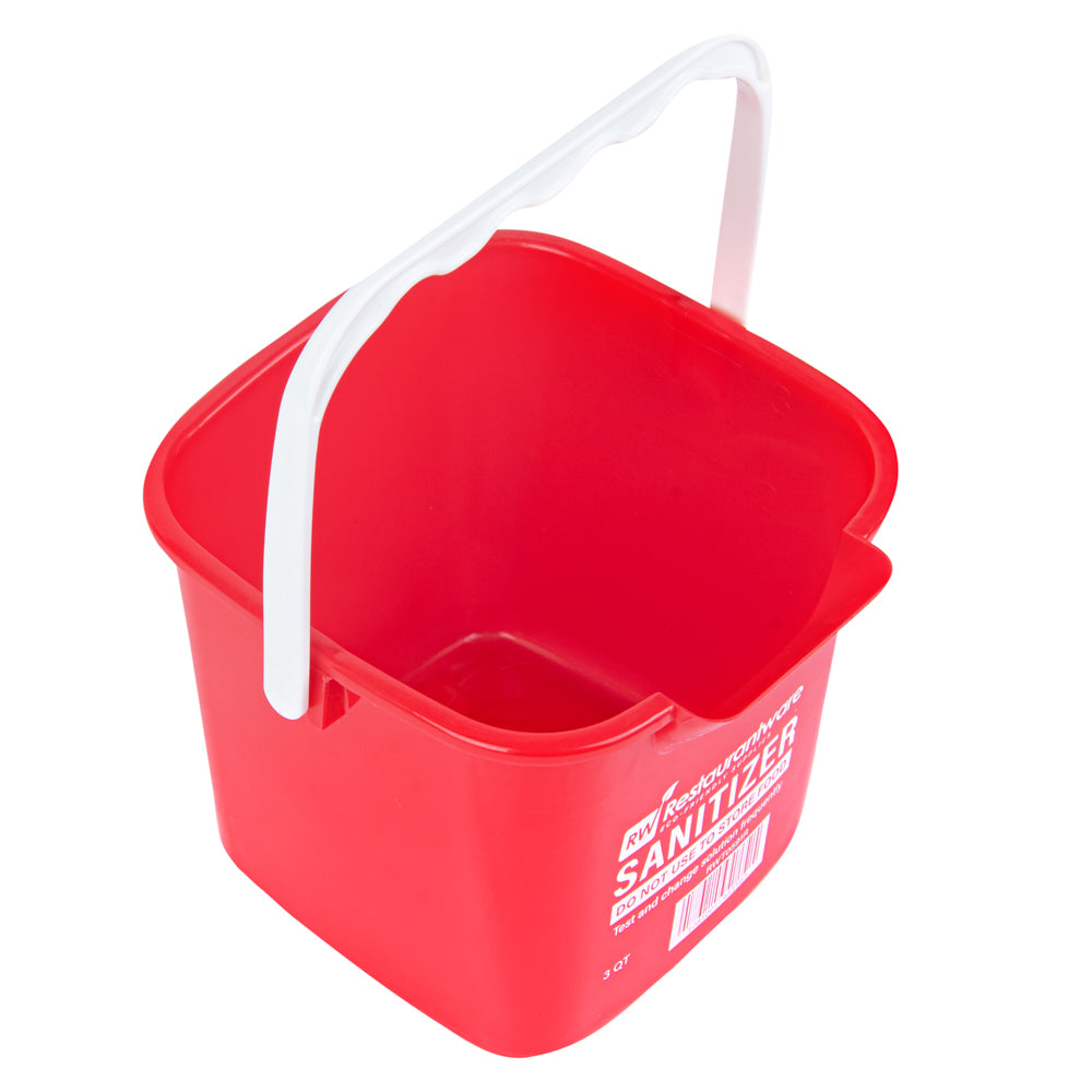 RW Clean 3 Qt Square Red Plastic Sanitizing Bucket - with Plastic Handle - 7" x 6 3/4" x 6" - 1 count box