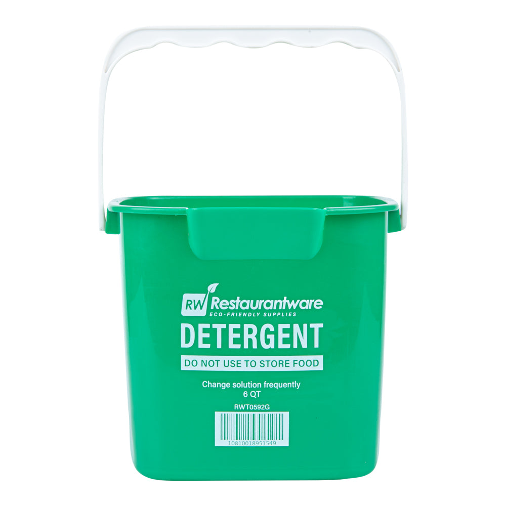 RW Clean 6 Qt Square Green Plastic Cleaning Bucket - with Plastic Handle - 8 1/2" x 8 1/2" x 7 1/4" - 1 count box