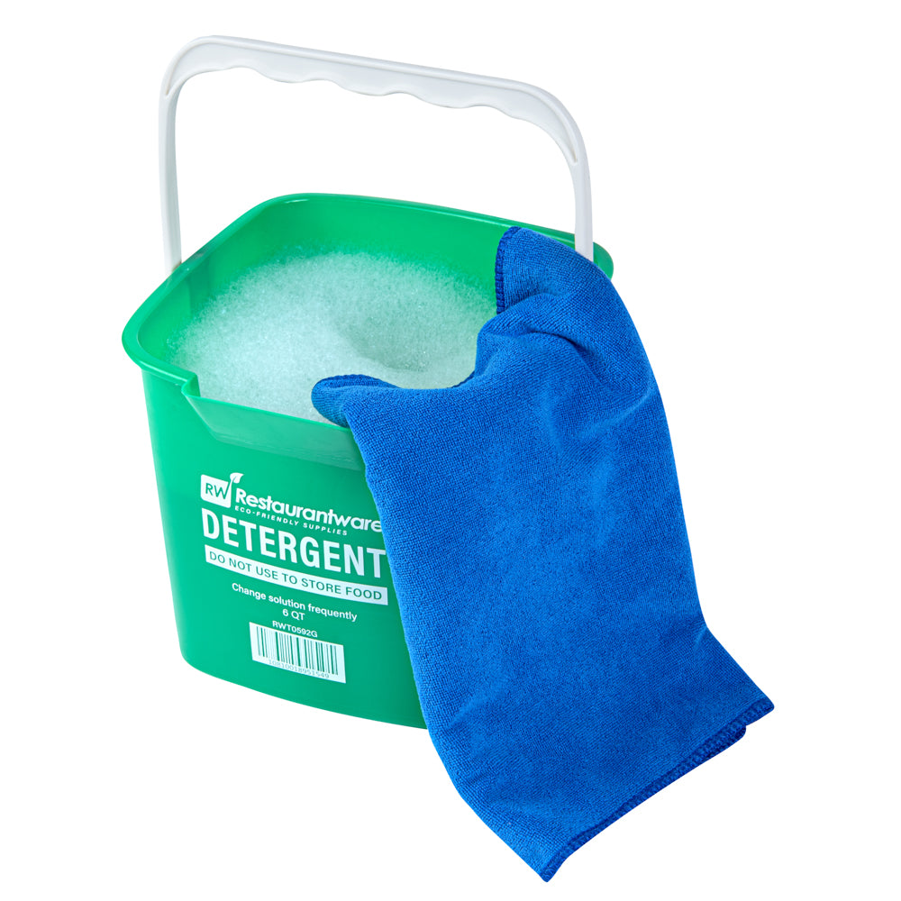 RW Clean 6 Qt Square Green Plastic Cleaning Bucket - with Plastic Handle - 8 1/2" x 8 1/2" x 7 1/4" - 10 count box