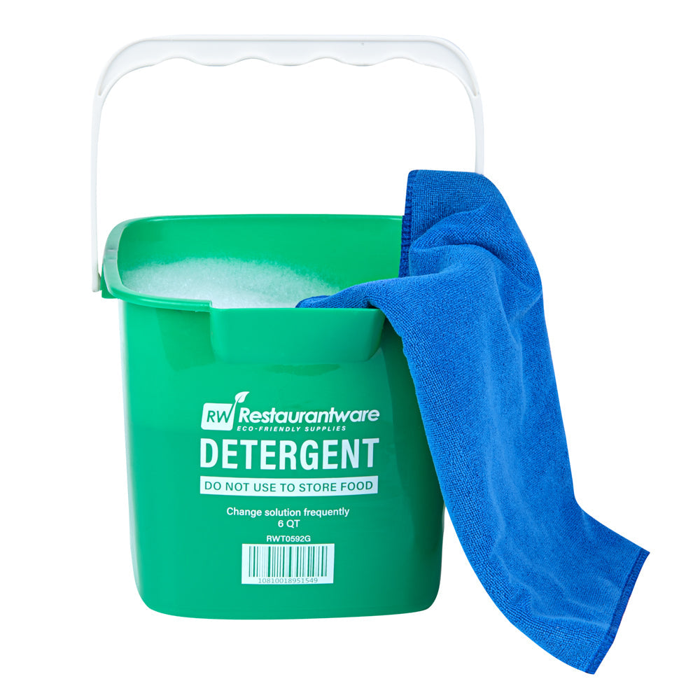 RW Clean 6 Qt Square Green Plastic Cleaning Bucket - with Plastic Handle - 8 1/2" x 8 1/2" x 7 1/4" - 10 count box