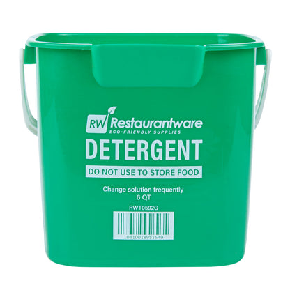 RW Clean 6 Qt Square Green Plastic Cleaning Bucket - with Plastic Handle - 8 1/2" x 8 1/2" x 7 1/4" - 10 count box