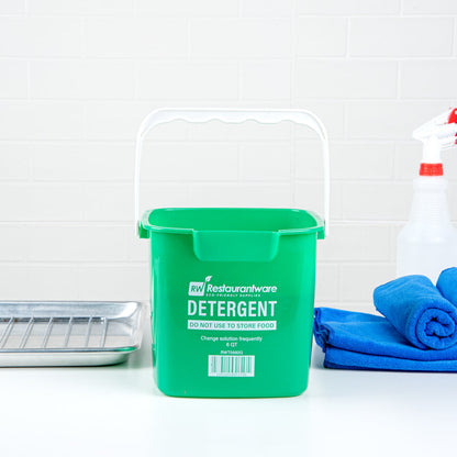 RW Clean 6 Qt Square Green Plastic Cleaning Bucket - with Plastic Handle - 8 1/2" x 8 1/2" x 7 1/4" - 1 count box