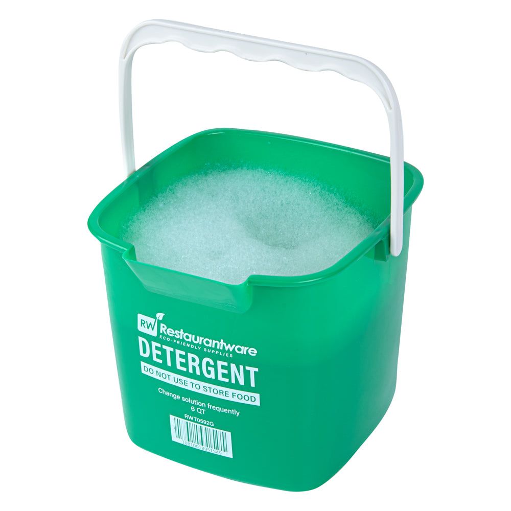 RW Clean 6 Qt Square Green Plastic Cleaning Bucket - with Plastic Handle - 8 1/2" x 8 1/2" x 7 1/4" - 1 count box