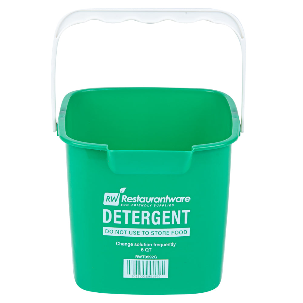 RW Clean 6 Qt Square Green Plastic Cleaning Bucket - with Plastic Handle - 8 1/2" x 8 1/2" x 7 1/4" - 1 count box