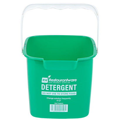 RW Clean 6 Qt Square Green Plastic Cleaning Bucket - with Plastic Handle - 8 1/2" x 8 1/2" x 7 1/4" - 1 count box