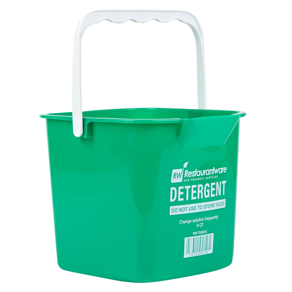 RW Clean 6 Qt Square Green Plastic Cleaning Bucket - with Plastic Handle - 8 1/2" x 8 1/2" x 7 1/4" - 1 count box