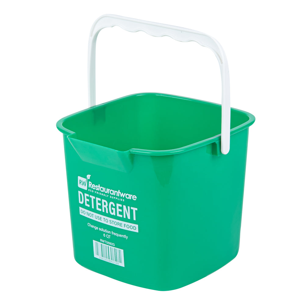 RW Clean 6 Qt Square Green Plastic Cleaning Bucket - with Plastic Handle - 8 1/2" x 8 1/2" x 7 1/4" - 1 count box