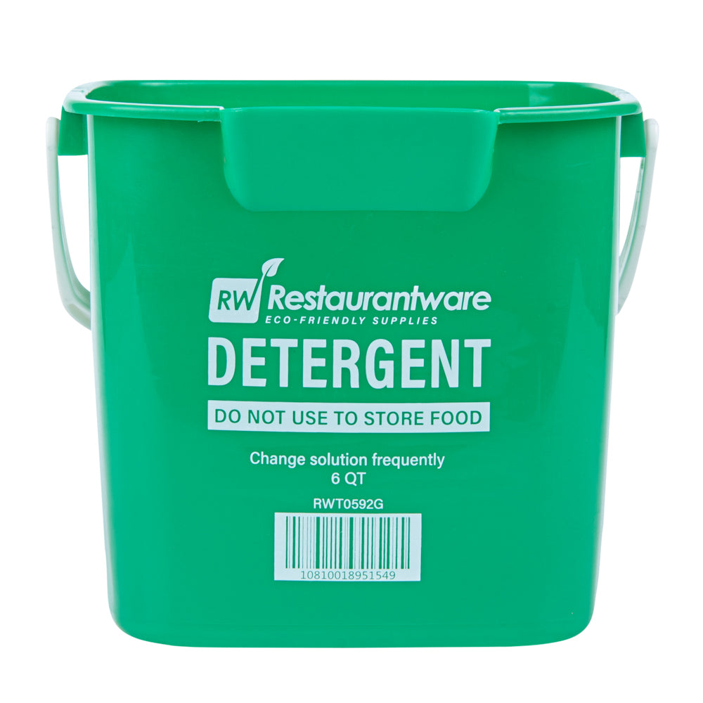RW Clean 6 Qt Square Green Plastic Cleaning Bucket - with Plastic Handle - 8 1/2" x 8 1/2" x 7 1/4" - 1 count box