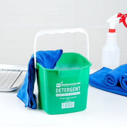RW Clean 6 Qt Square Green Plastic Cleaning Bucket - with Plastic Handle - 8 1/2" x 8 1/2" x 7 1/4" - 1 count box