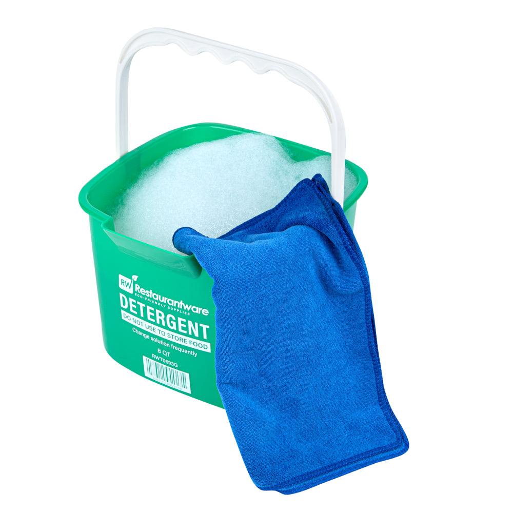 RW Clean 8 Qt Square Green Plastic Cleaning Bucket - with Plastic Handle - 9 3/4" x 9 3/4" x 7 1/2" - 10 count box