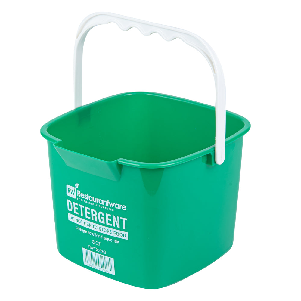 RW Clean 8 Qt Square Green Plastic Cleaning Bucket - with Plastic Handle - 9 3/4" x 9 3/4" x 7 1/2" - 10 count box