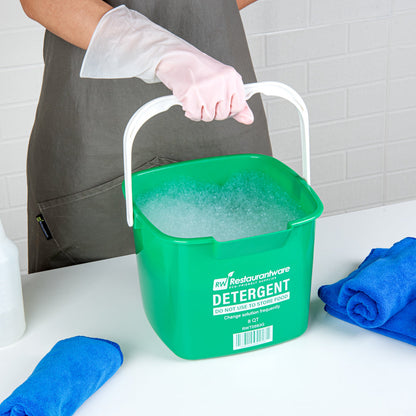 RW Clean 8 Qt Square Green Plastic Cleaning Bucket - with Plastic Handle - 9 3/4" x 9 3/4" x 7 1/2" - 10 count box